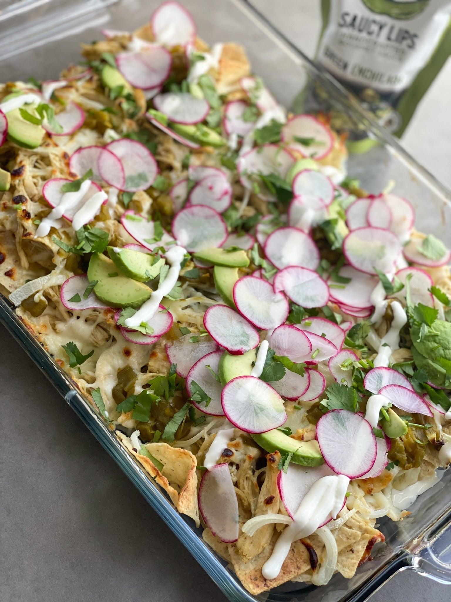 Nachos with Chicken in Salsa Verde - Saucy Lips Foods