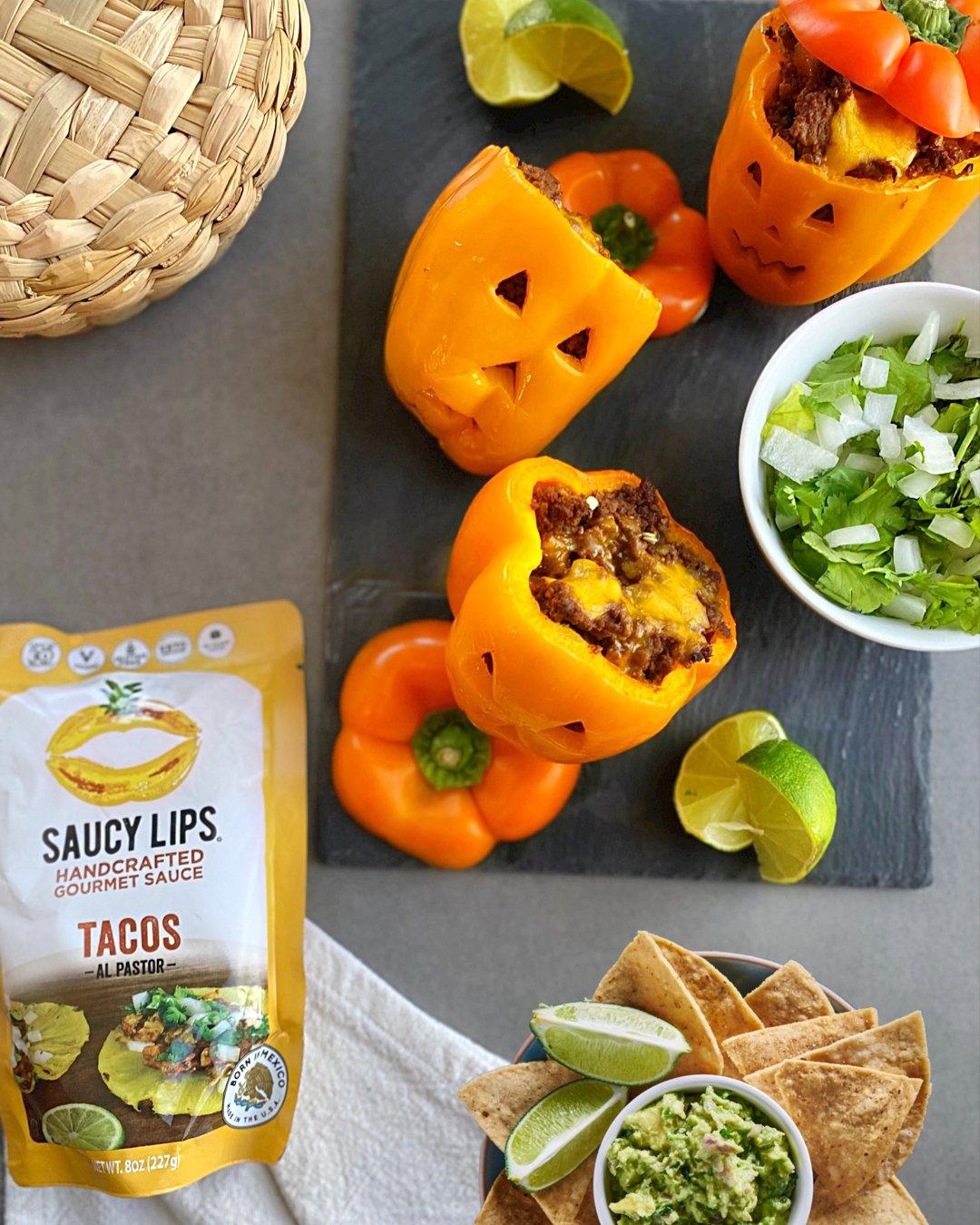 Pumpkin-Shaped Stuffed Peppers - Saucy Lips Foods