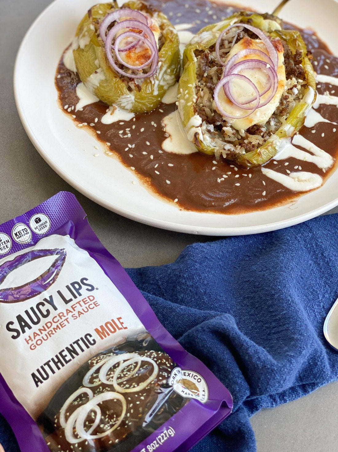 Baked Chiles Rellenos in Mole sauce - Saucy Lips Foods - Authentic Flavors from the Heart of México