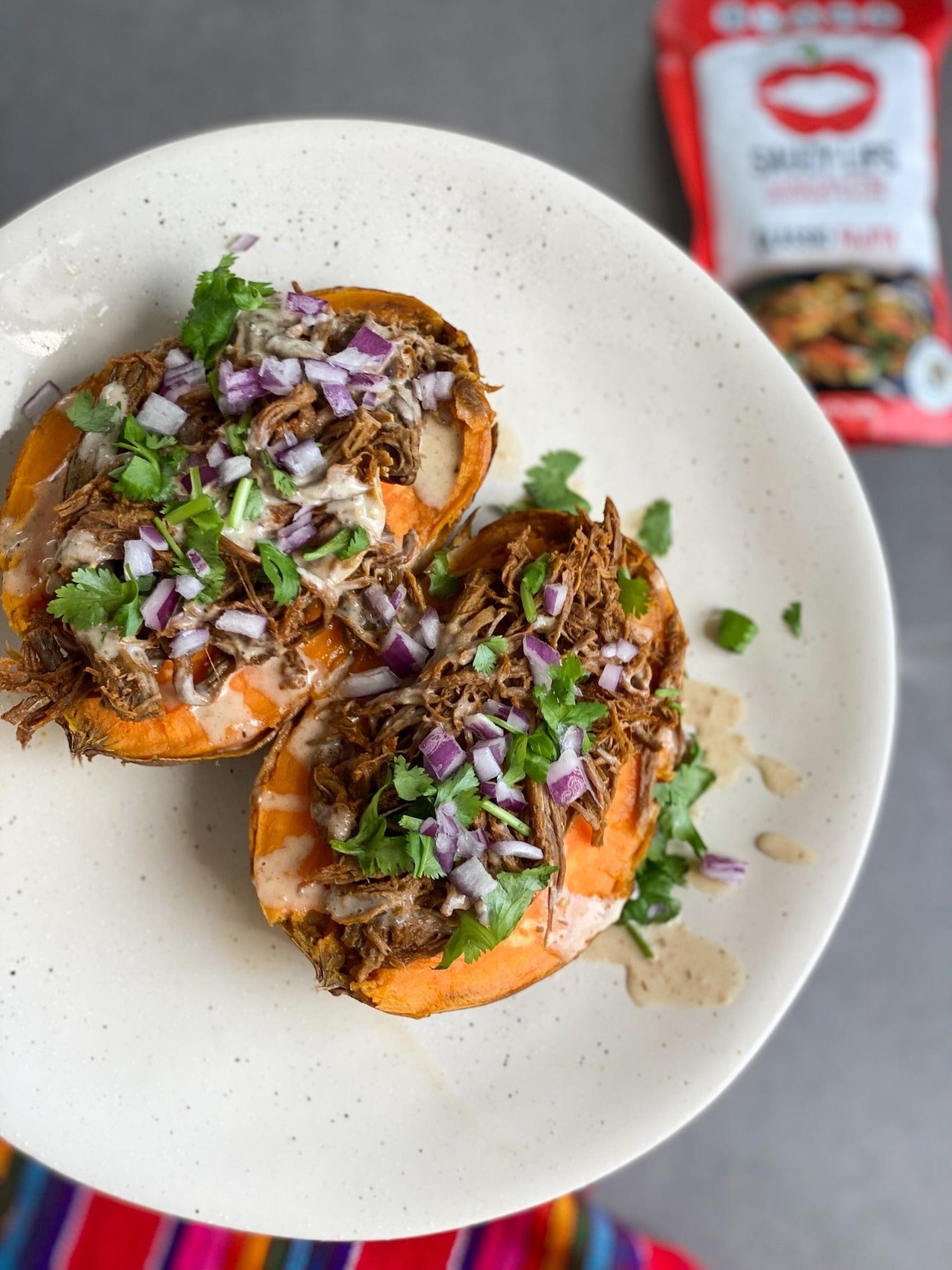Beef Fajita Stuffed Sweet Potato - Saucy Lips Foods