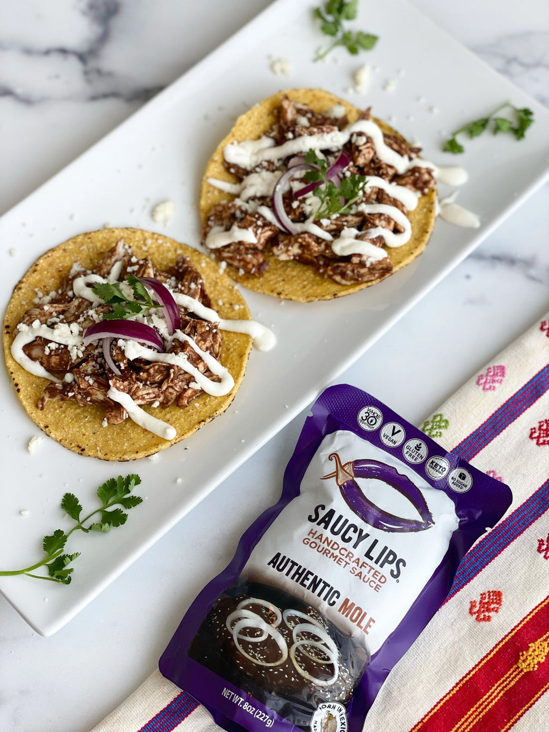 Chicken Mole Tostadas - Saucy Lips Foods - Authentic Flavors from the Heart of México