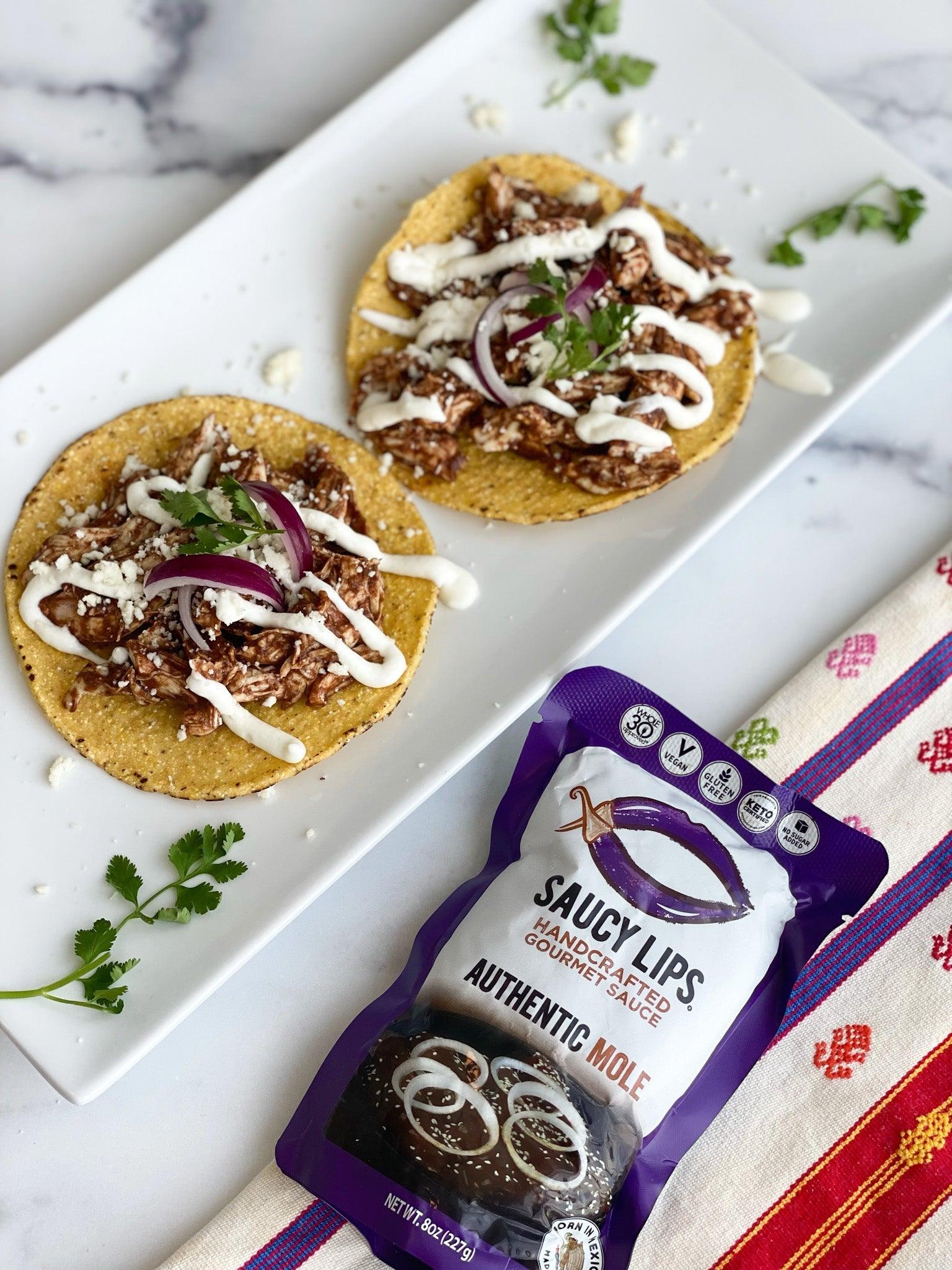 Chicken Mole Tostadas - Saucy Lips Foods