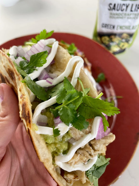 Green Enchilada  Chicken Tacos - Saucy Lips Foods