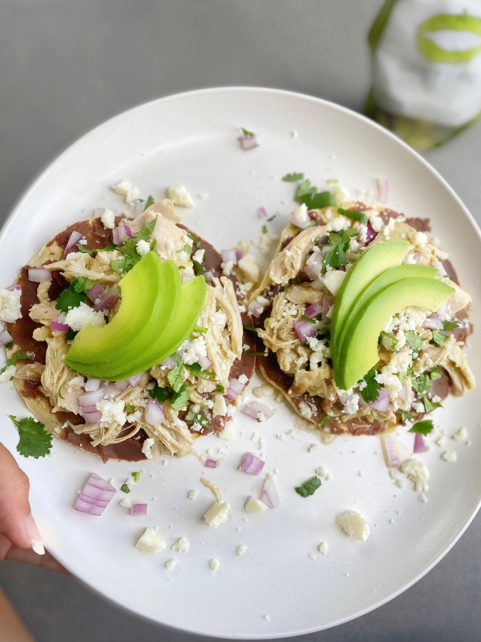 Green Salsa Chicken Tostadas - Saucy Lips Foods