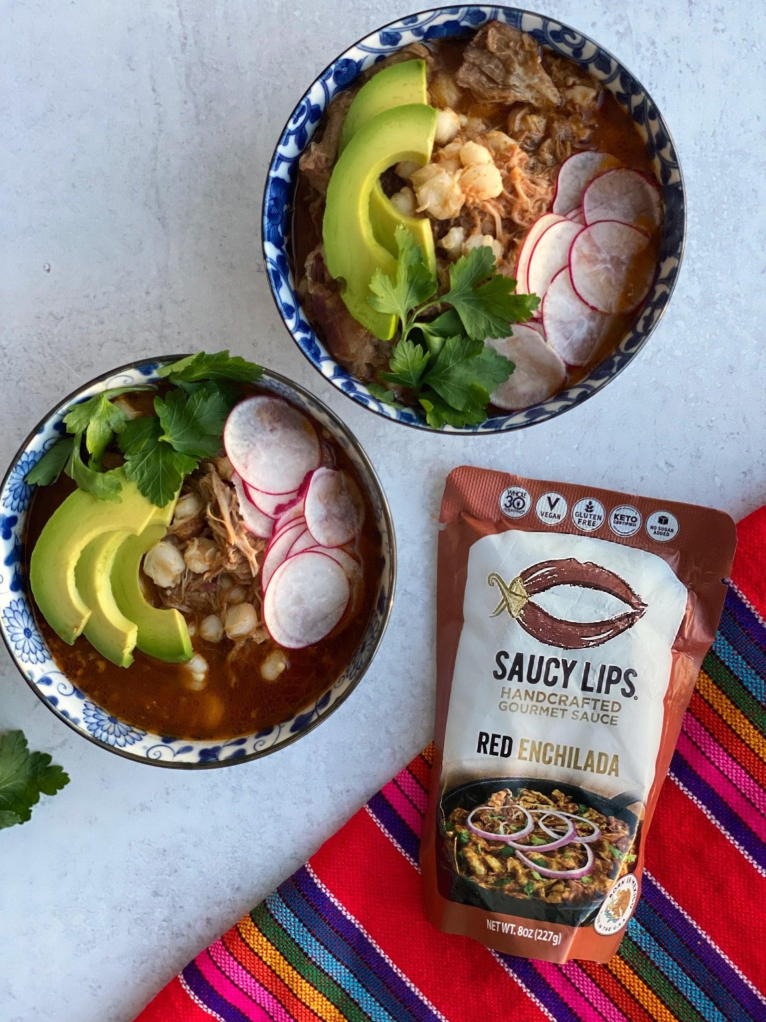 Pozole Rojo (Mexican Pork and Hominy Stew) - Saucy Lips Foods